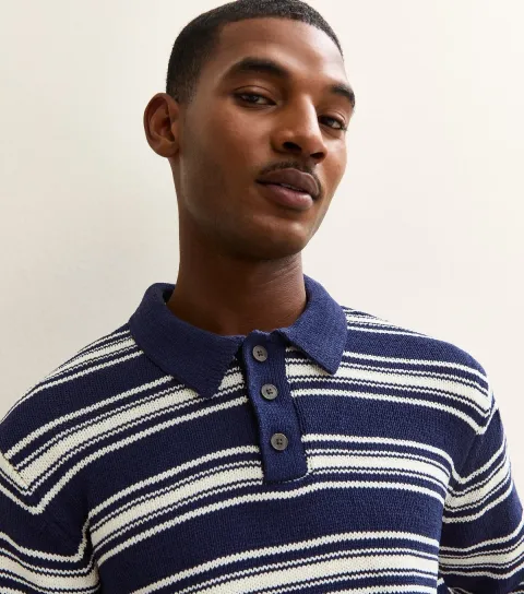 Dark Blue Striped Polo Jumper