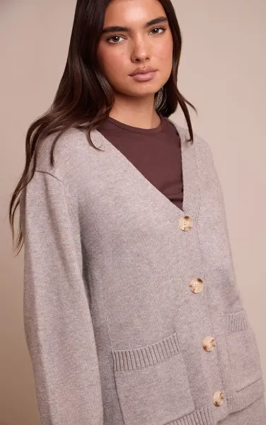 Soft Grey Turn Back Cuff Cardigan
