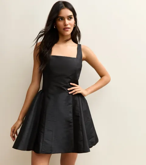 Black Bow Back Taffeta Mini Dress