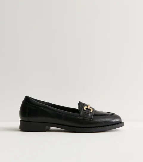 Black Faux Leather Horsebit Detail Almond Toe Loafers Vegan