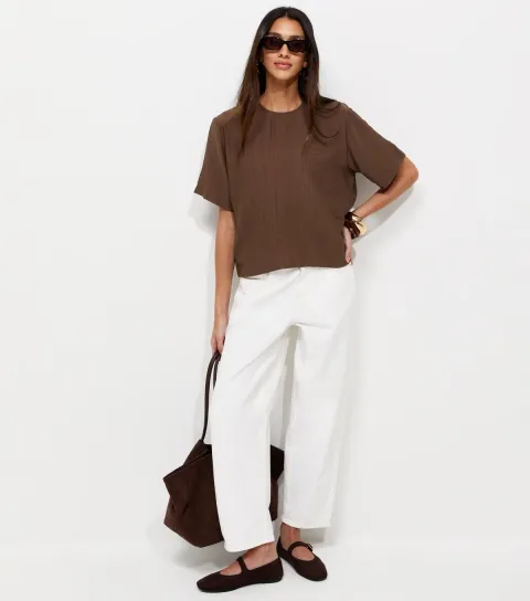 Dark Brown Woven Short Sleeve T-Shirt