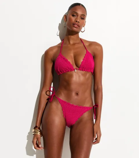 Dark Pink Crochet Side Tie Bikini Bottoms
