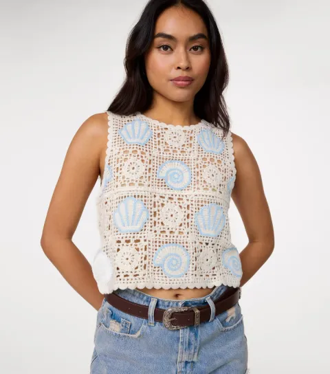 Stone Seashell Crochet Crop Top