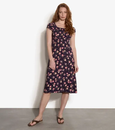 Purple Floral Cap Sleeve Milkmaid Midi Dress