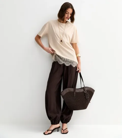 Stone Cotton Scalloped Lace T-Shirt