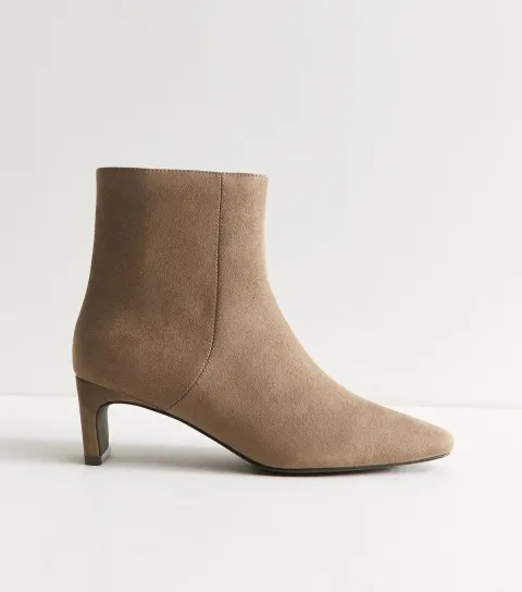 Camel Faux Suede Sculpted Heel Ankle Boots Vegan