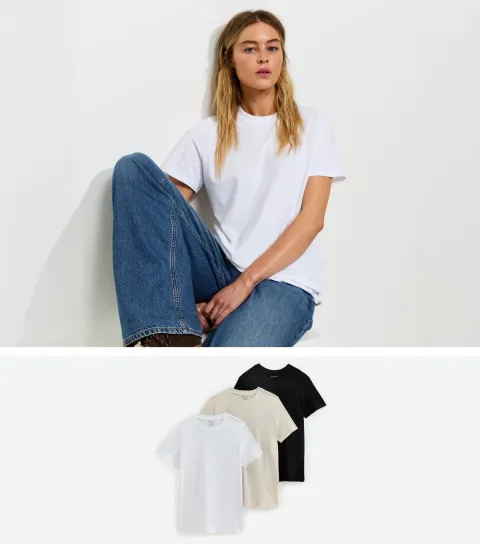 Brown Cotton Pack of Three Relaxed Fit T-Shirts