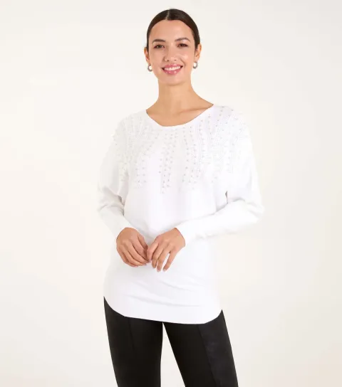 Off White Pearl Detail Jumper