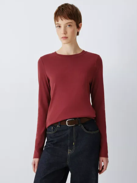 John Lewis Organic Cotton Long Sleeve Crew Neck T-Shirt