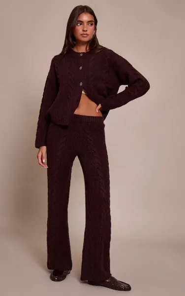 Chocolate Plum Cable Knit Trousers