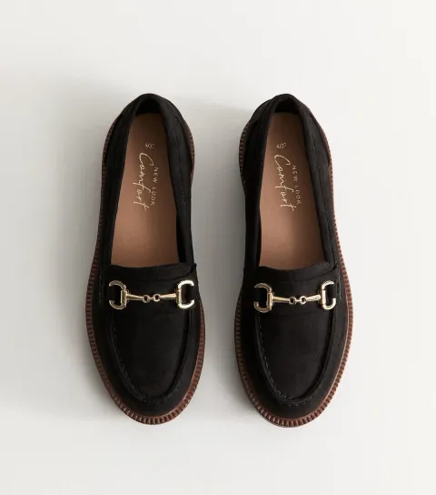 Black Faux Suede Horsebit Details Loafers Vegan