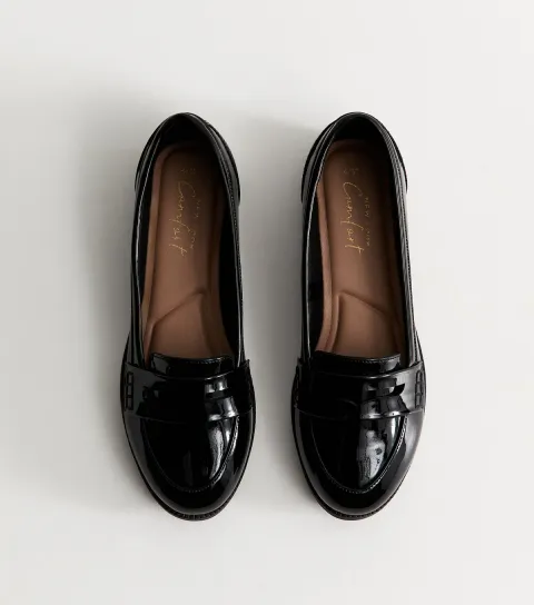 Black Faux Patent Leather Penny Loafers Vegan