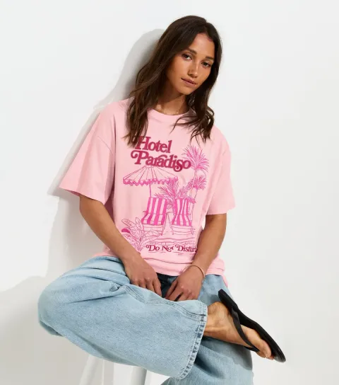 Light Pink Cotton Hotel Paradiso Oversized T-Shirt