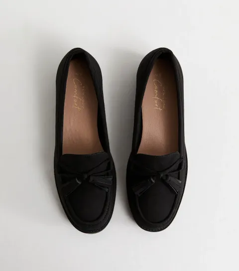 Black Faux Suede Bow Applique Loafer