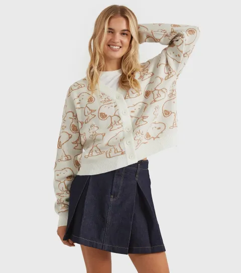 White Snoopy Peanuts Tonal Cardigan