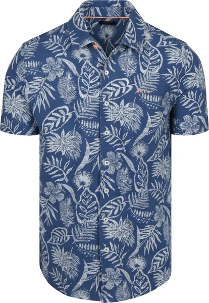 NZA Short Sleeve Shirt Piqué Flower Print Blue maat L