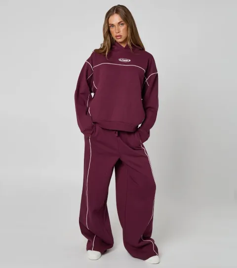 Dark Burgundy Piped Joggers