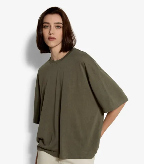 Dark Khaki Oversized Crew Neck T-Shirt