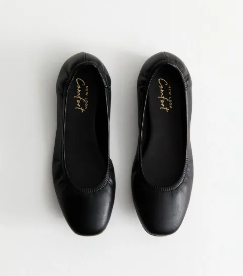 Black Faux Leather Scrunch Ballet Flats