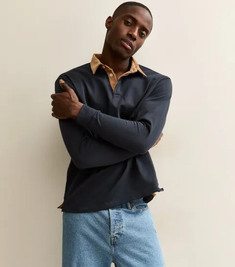 Navy Contrast Collar Polo Shirt