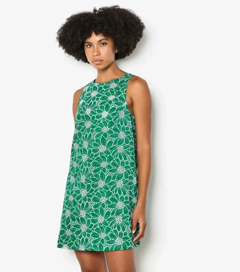 Green Sunflower Embroidery Mini Shift Dress