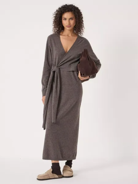 HUSH V-Neck Tie Waist Pure Wool Jumper Dress