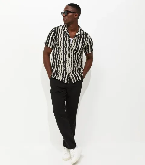 Black Slim Linen Look Chino Trousers