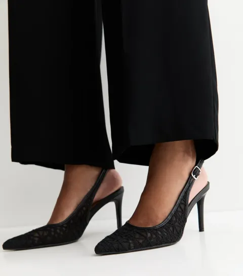 Black Crochet Slingback Pumps Vegan