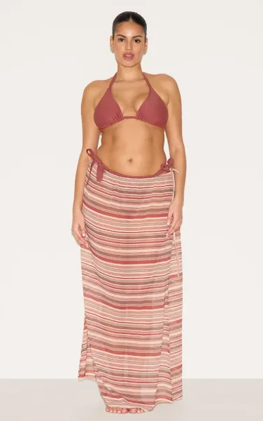 Plus Brown Stripe Chiffon Fishtail Maxi Beach Skirt