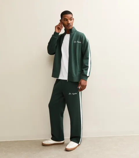 Dark Green Leg Side Stripe Jogger Trousers