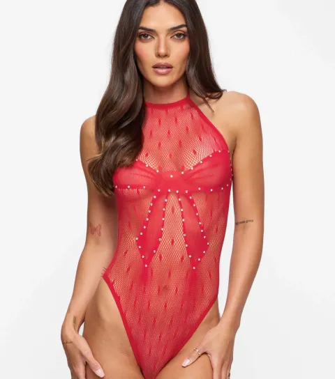 Bright Red Sweet Surprise Crotchless Bodysuit