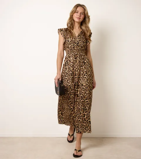 Brown Leopard Print Midi Dress