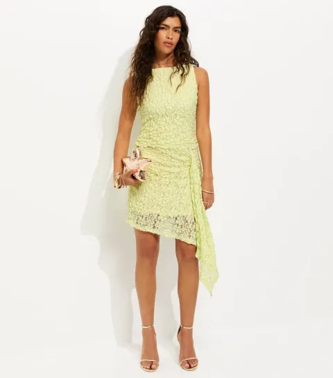 Light Yellow Lace Sleeveless Asymmetric Mini Dress