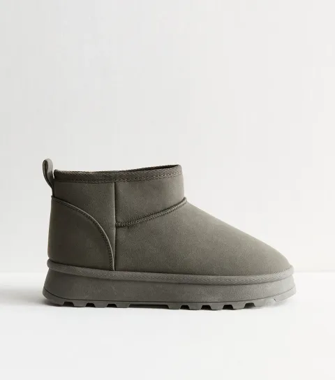 Grey Faux Suede Lined Ankle Boots Vegan
