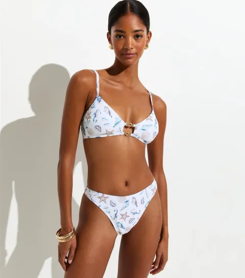 White Shell Pattern High Leg Hipster Bikini Bottoms