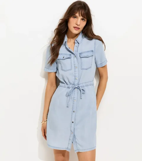Tall Blue Light Blue Chambray Shirt Dress