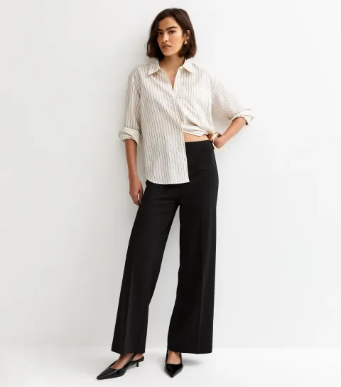 Black Jersey Wide Leg Trousers