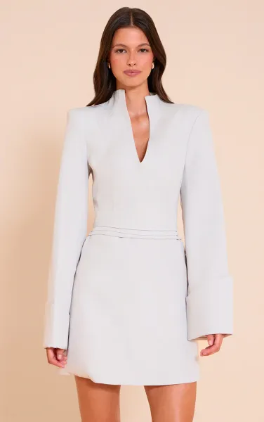 Light Grey Woven V Neck Blazer Dress