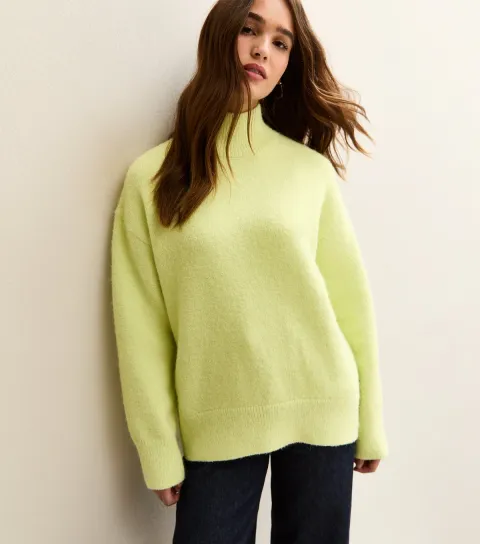 Bright Green Longline High Neck Jumper