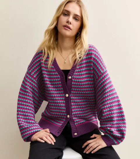 Purple Oversized Striped Cardigan