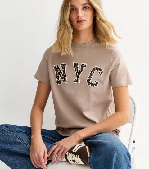 Mink Leopard Print NYC Regular T-Shirt