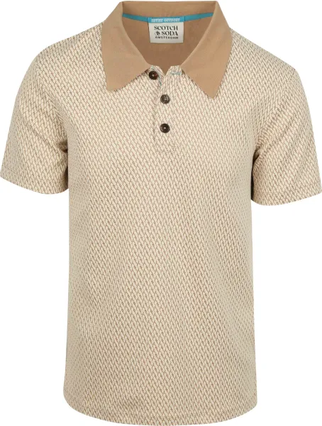 Scotch & Soda Knitted Polo Jacquard Beige maat L
