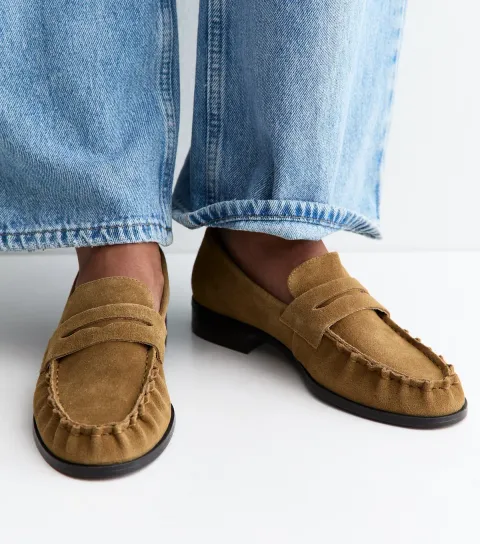 Premium Real Suede Camel Almond Toe Loafers