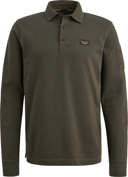 PME Legend American Classic Longsleeve Polo Shirt Beluga Green Dark Green maat 3XL
