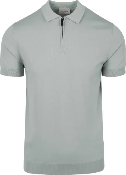Suitable Knitted Half Zip Polo Shirt Dusty Grey maat L