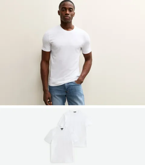 Pack of 2 White Muscle Fit Crew Neck T-Shirts