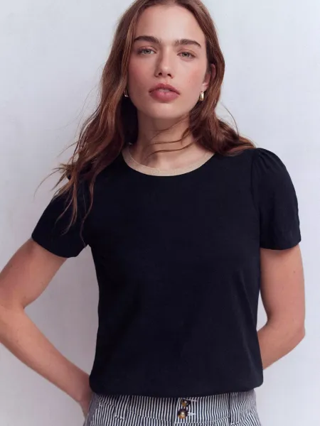 Boden Metallic Trim Cotton T-Shirt