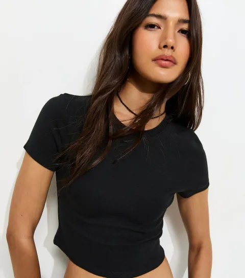 Black Modal Baby Tee Cropped T-Shirt