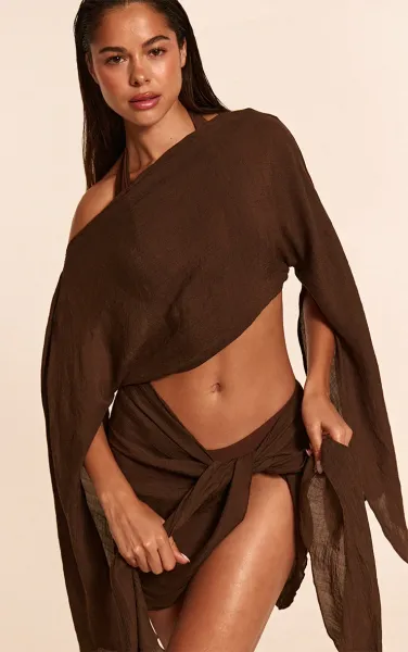 Espresso Linen Look Drape Shoulder Top