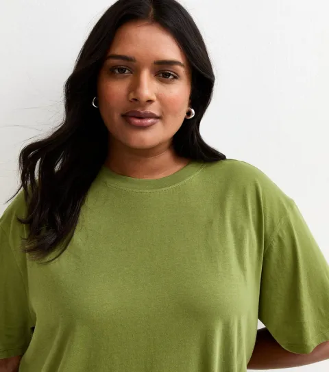 Plus Size Khaki Oversized T-Shirt Curves